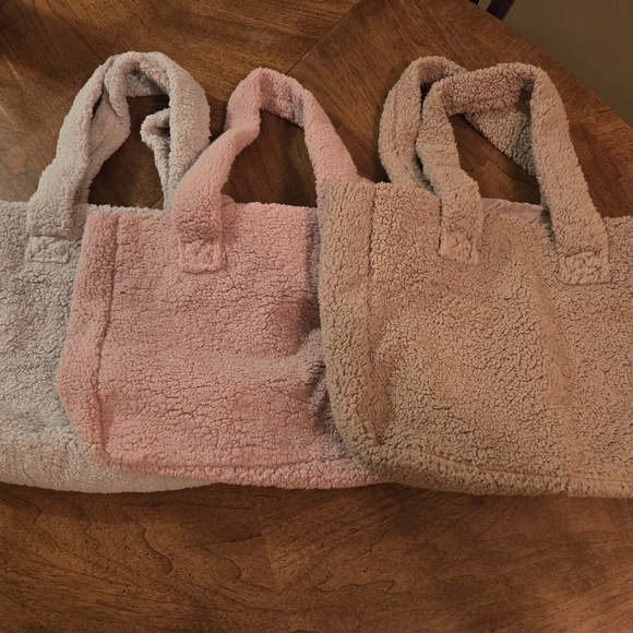 Cozy Sherpa Tote Bag - Pink and Tan - Picture 1 of 6